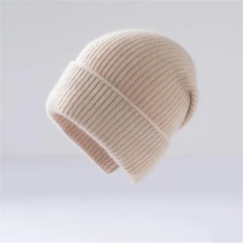 Gorro de lana de cachemira, para mujer, color sólido, acanalado, cálido, suave, esencial para el invierno