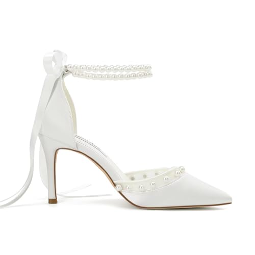 High Heel Wedding Shoes for Bride Closed Toe Bridal Shoes Pearl Wedding Heels4