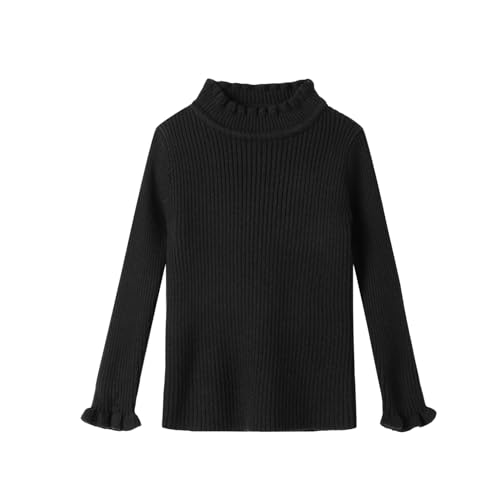 Image of Mud Kingdom Girls Mock Neck Sweater Long Sleeve Knit Top Solid Ruffled Collar Undershirt Slim Fit Lettuce Trim