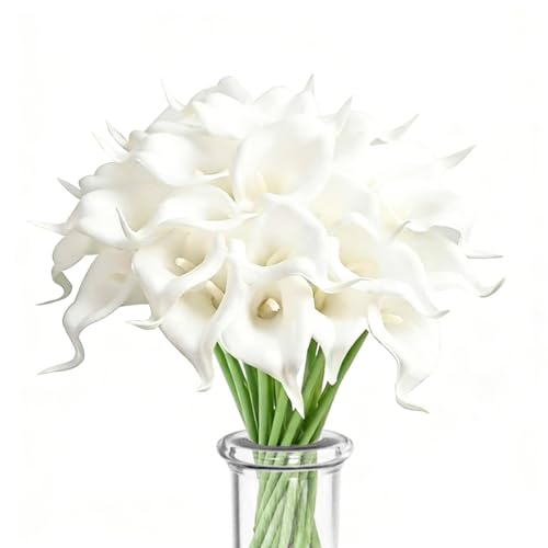 15 Pièces Lys Calla Artificiels Blancs en Latex Fleur Artificielle Lily Calla Fleur PU Toucher Réaliste Bouquets Élégants pour Mariage Baptême...