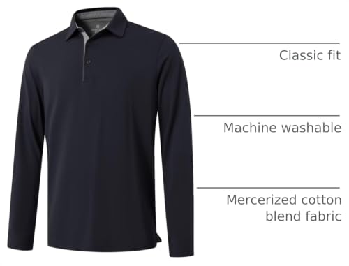 Image of Men's Business Long and Short Sleeve Polo Shirts Mercerized Cotton Blend Casual Stylish Collared Shirts