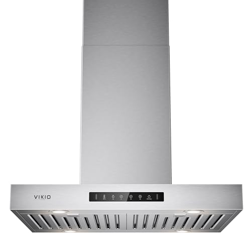 VIKIO HOME Island Range Hood 1200 CFM 30 Inch Stainless Steel Ducted Island Mount Range Hood Gesture Sensing & Touch Control 3-Speed Fan