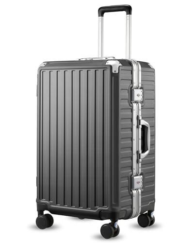 Image of Checked Luggage with Spinner Wheels, 8010S Aluminum Frame Zipperless Polycarbonate Hard Shell Suitcase (ZX-Core, Charcoal Metallic, 24 Inch)