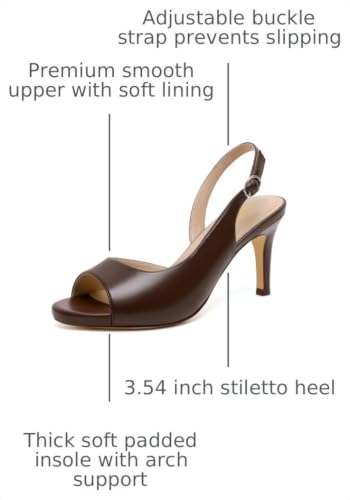 Image of RIBONGZ Peep Toe Heels for Women Open Toe Pumps 3.54 Inch Platform Stiletto Adjustable Slingback Platform Heels Comfortable Slip On Dress Shoes Wedding Party Evening Formal Work