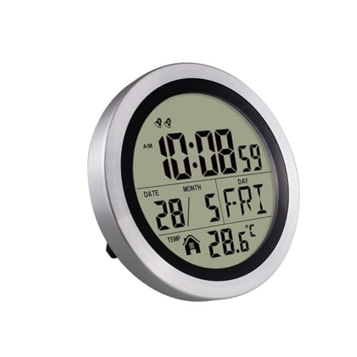 BEAZOOM Reloj de pared electrónico con visualización de hora, temperatura, fecha y día, IP44 a prueba de salpicaduras, color gris oscuro