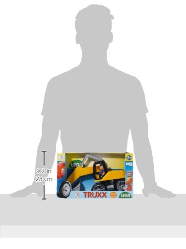 Lena 04411 Truxx Bagger, Baustellenfahrzeug ca. 44 cm, robuster Schaufelbagger mit beweglichem Baggerarm und vollbeweglicher Spielfigur, Sandbagger für Kinder ab 2 Jahre, Spielfahrzeug in gelb