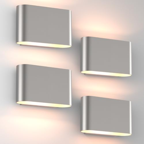 Image of Aipsun Nickel Modern LED Wall Sconces 4 Packs Indoor Wall Lights Hardwired Up and Down Wall Mount Light for Living Room Bedroom Hallway Corridor Conservatory Warm White 3000K(with G9 Bulbs)
