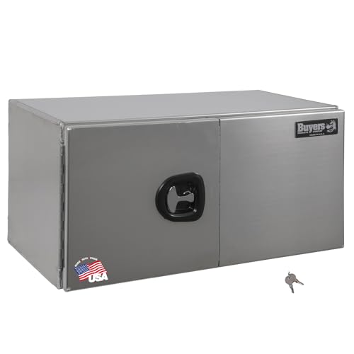 Image of Buyers Products 1705410 Silver Pro Series Smooth Aluminum Underbody Truck Box with Barn Door, 18x18x48 Inch, Durable Vehicle Tool Box for Storage and Organization