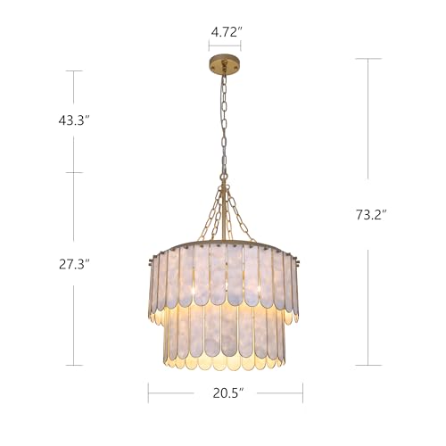 TOCHIC Shell Chandelier Light Fixture, 5-Light Capiz Chandelier Coastal Gold Bathroom Chandeliers Over Tub, Modern Seashell Round Hanging Pendant Lighting for Dining Room Living Room Bedroom Hallway - Image 8