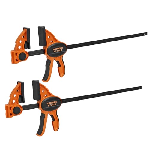 Image of Jorgensen 18 inch Bar Clamps for Woodworking, Medium Duty E-Z Hold Bar Clamp Set, One-Handed Expandable Clamp /Spreader, 400 lbs Load Limit, 2-Pack
