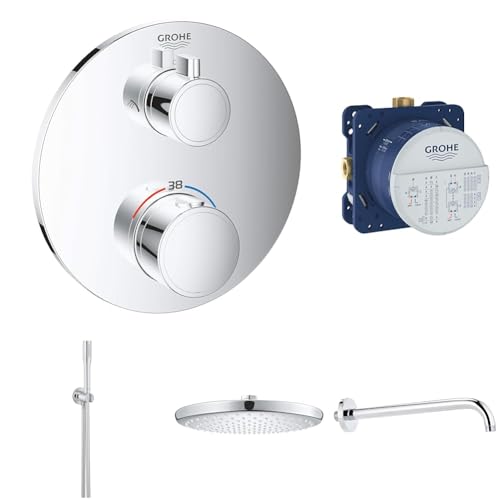 GROHE Grohtherm Smartcontrol  Set de ducha termostática (ducha mural con brazo, termostato empotrado y teleducha stick con soporte), listo para instalar, cromo