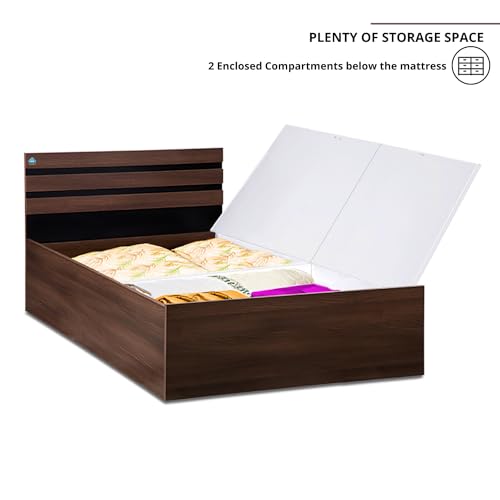 Image of DELITE KOM | 1 Year Warranty | Single Bed, Cocoa Engineered Wood Bed with Box Storage, Wooden Bed (77x37 Inches) | Installation Included | Dual Tone Color - Acacia Dark & Flowery Wenge