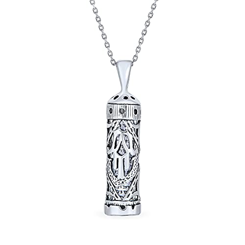 Bling Jewelry Hanukkah Magen Judaic Hamsa Hand, Star Of David Magen, Mezuzah Pendant with Parchment Scroll, Kabbalah Menorah Necklace For Bar Bat Mitzvah For Men Women .925 Sterling Silver