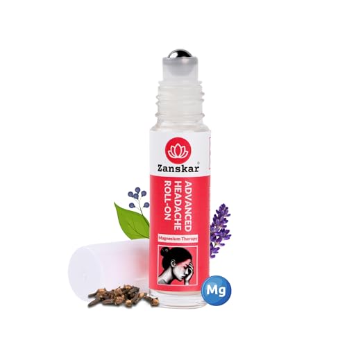 Image of Zanskar Headache & Migraine Roll-on | Instant Relief from Stress, Eye Strain, Sinus & Cold | Magnesium + Lavender + Clove | Natural, Pocket-Friendly, Premium Packaging - 10 ml