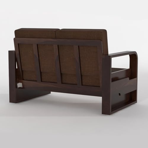 Image of Solid Sheesham Wooden 2 Seater Sofa for Living Room | Sofa with Side Pocket Storage & Cushion | Rosewood Sofa Set for Home (Walnut with Brown Cushion, 2 Seater)