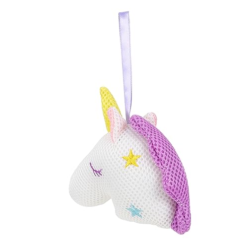 FRCOLOR ユニコーンモチーフのボディスポンジ 柔らかいメッシュ構造で優しく 強泡立シャワーボール 男女兼用でスキンケアとリラクゼーションに ホワイト