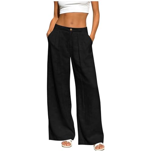 Pantalon d'été en coton et lin pour femme : pantalon large fluide léger