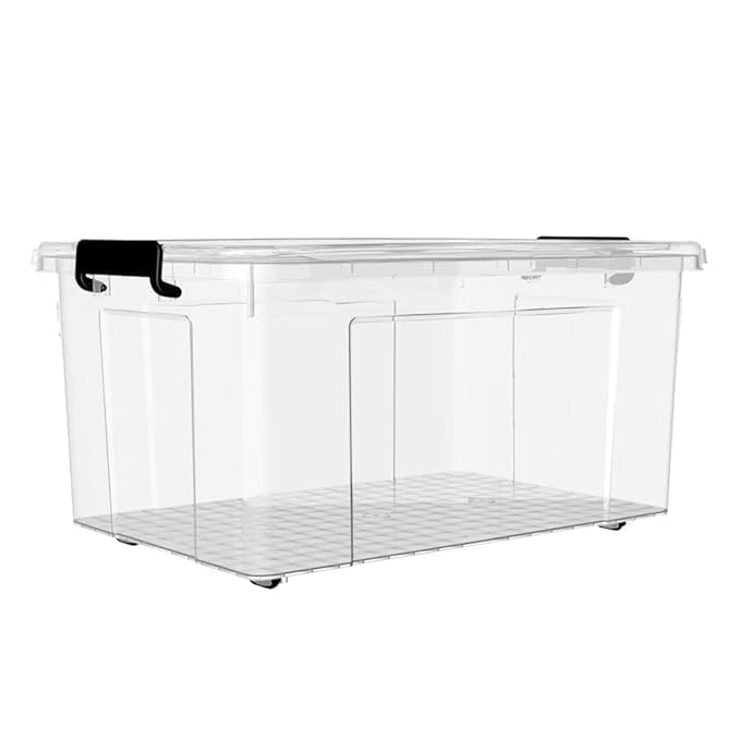 105 Litre Large Plastic Storage Box Multipurpose Dustproof Stackable Storage Container with Lid & Wheels (Transparent) (L*W*H - 64cm*44cm*41cm) Use : Cloth Box, Saree Box, Toys etc (Pack of 2)-image-34