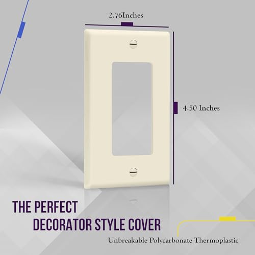 Image of ENERLITES Decorator Light Switch or Receptacle Outlet Wall Plate, Gloss Finish, Size 1-Gang 4.50 inch x 2.76 inch, Unbreakable Polycarbonate Thermoplastic, 8831-LA, Light Almond