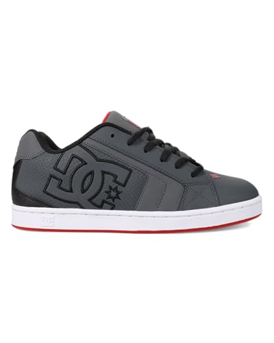 DC Men's Net Skate Shoe, Grey/Black/RED, 9
