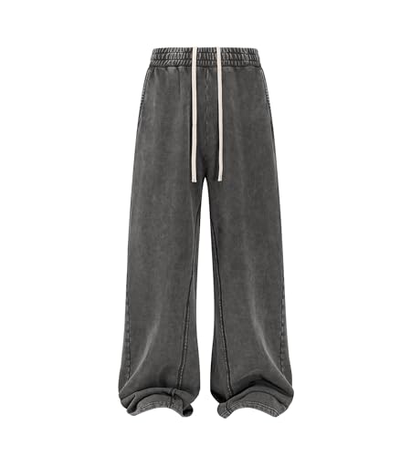 Image of Colorful world Mens Sweatpants Acid Washed Elastic Waist Drawstring Sweat Pants Cotton Baggy Streetwear Pant with Pockets
