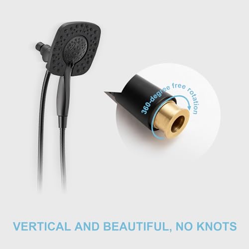 OFFO Shower Hose High Flow 0.43” Large Bore, 48 Inch Kink Free Stainless Steel Shower Head Hose Replacement G1/2”, Leak-proof Extra Long Flex Handheld for Pet Bathing Cleaning, Matte Black