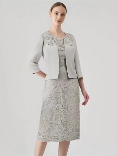 2 Pieces Mother of The Bride Dresses for Wedding with Jacket Formal Dress Applique Tea Length Evening Gown2