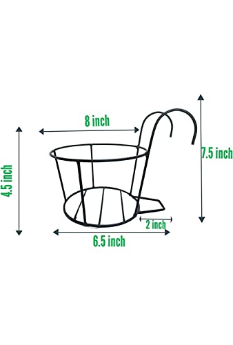HOME DECO Hanging Flower Pot Holder Railing Potted Plant Stand for Home Balcony Décor, Colour; Black Set of 4