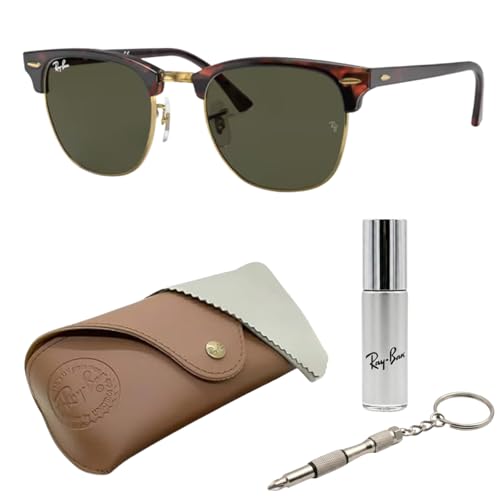 Ray Ban RB3016 SMALL Clubmaster JUEGO DE GAFAS DE SOL | Estuche exclusivo y kit de gafas | Polished Tortoise on Gold/G 15 Green