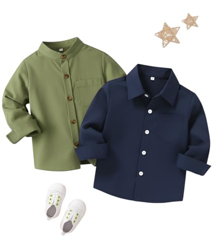 Image of Boys Shirt, Black and White Plaid and Light Blue Solid, Long Sleeve Button-Up, 2 Pack
