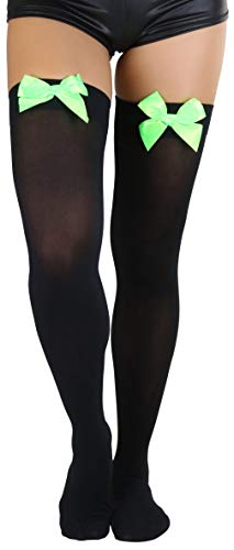 Image of ToBeInStyle Women's Opaque Long Thigh High Stockings w /Decorative Front Satin Bow