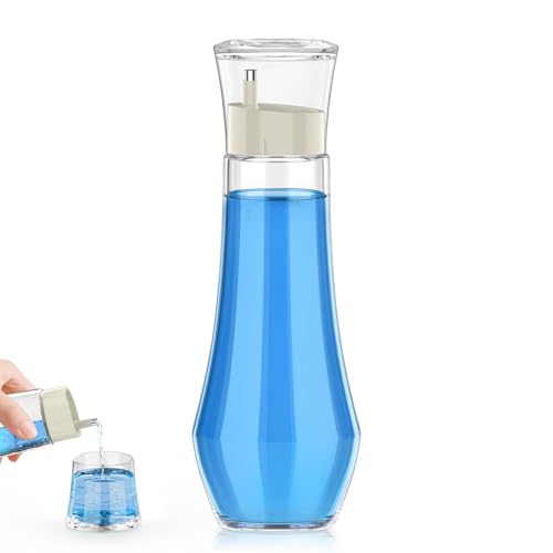 BTIFU Glass Mouthwash Dispenser for Bathroom 8.8 oz Refillable Mouthwash Container With Lid Cup Small Clear Mouthwash Bottle for Countertop