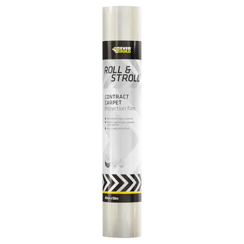 Everbuild EVBROLL50 Roll and Stroll Contract Carpet Protector, Self Adhesive Carpet Protector, Clear, 600 mm x 50 m