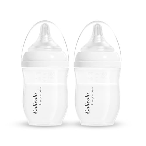 Image of Gulicola Natural PP Baby Breastfeeding Bottles Newborn Set 2 Pack, Slow Flow Nipples, 0 Months +, 5 Oz - White