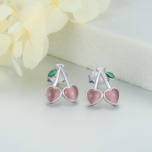 Pendientes de tuerca de cereza para mujer con circonita verde 3
