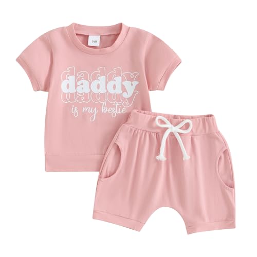 Image of Daddy is My Bestie Baby Girls Shorts Set Summer Funny Letter Print T-Shirt Elastic Jogger Short Pant 2-Piece Outfit
