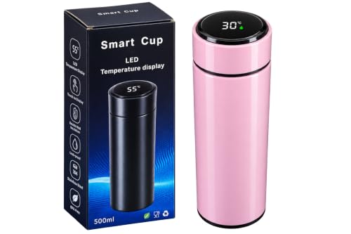 Image of Smart Cup LED Temperature Display Water Bottle - 500 ml | Pink Colour | Double-Wall Stainless Steel Vacuum Bottle | Digital Touch-Lid Temp Screen | Hot & Cold Insulation | Gift & Daily Use