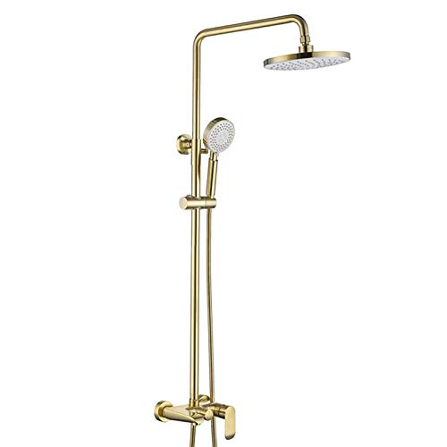 Système de douche complet or brossé avec mitigeur triple fonction et bec de baignoire mural