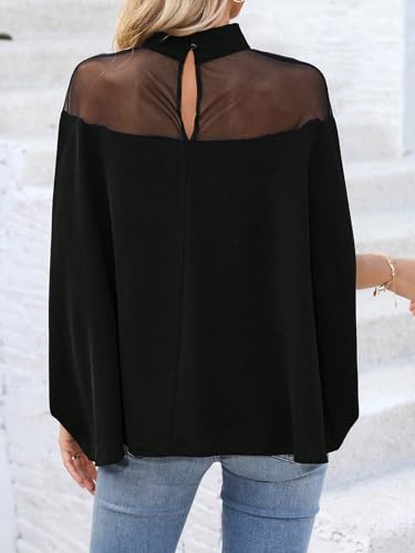 Verdusa Women's Contrast Mesh Half Cape Sleeve Blouse Loose Fit Dressy Tops Business Casual Outfits2