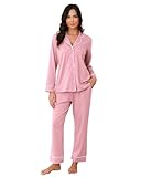 GAESHOW Conjunto de Pijama, Pijamas Mujer Algodon Botones Manga Larga y Pantalones Dos Piezas Ropa de Dormir
