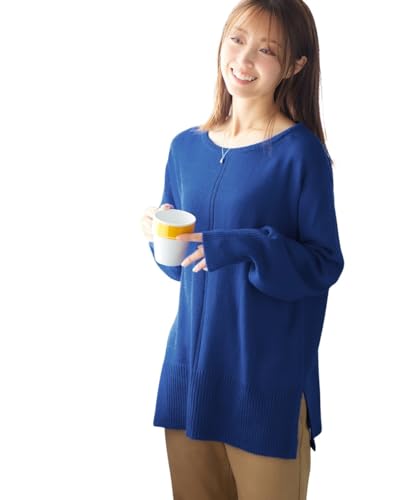 [ニッセン] プチプライス 裾リブ切替クルーネックニット ロイヤルブルー Sのサムネイル