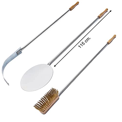 GIEMME Accesorios para Horno de Leña: Herramientas para Horno, Pala Pequeña Redonda para Girar la Pizza, Cepillo para Horno, Pala para Brasas, Utensilios para Hornos Profundos 100/110 cm