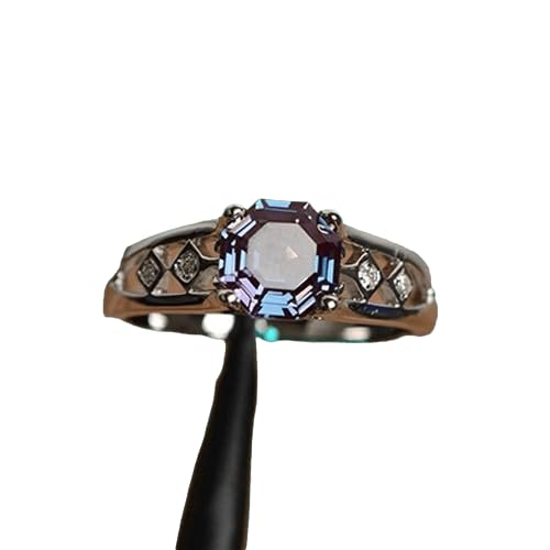 Natural Alexandrite Gemstone Rings for Women Vintage Style Dainty Solitaire 925 Sterling Silver Womens Ring Anniversary Promise & Birthday Bridal Gift for Her