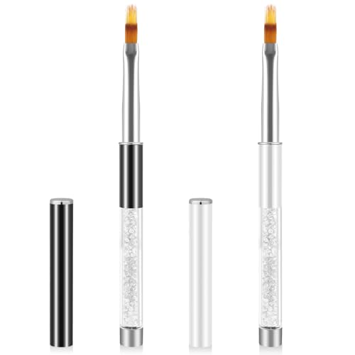 Image of 2 Pcs Nail Gradient Painting Brush Nail Art Brushes Ombre Nail Brush Manicure Tools with Rhinestone Handle UV Gel Polish Nail Drawing Pen for Nail Design