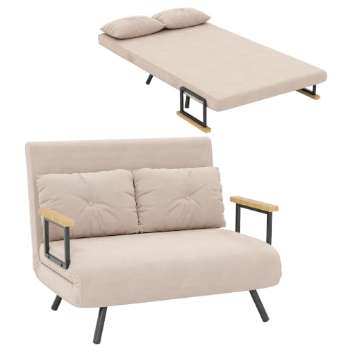 HOMCOM Sofá Cama de 2 Plazas 4 en 1 Plegable 102x73x81 cm Beige Claro