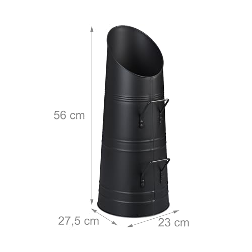 Relaxdays Kohlenschütte 12 Liter, Kohleneimer mit 2 Griffen, Pelletschütte zum Nachfüllen, Pelleteimer Metall, schwarz