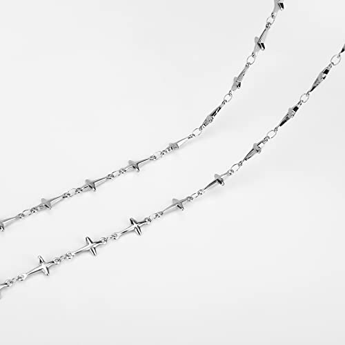Image of Eyeglass Chain Silver Stainless Steel Handmade Necklace for Reading Glasses Sunglass Beaded Chains for Men Women