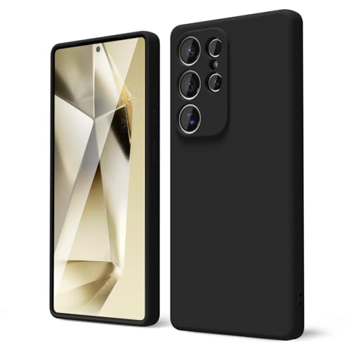 oakxco for Samsung Galaxy S25 Ultra Case Silicone, Thin Slim Grip Soft Rubber Gel Protective Phone Case for Women, Matte Plain Solid Color Aesthetic Cute Girly Case with Camera Cover, Black