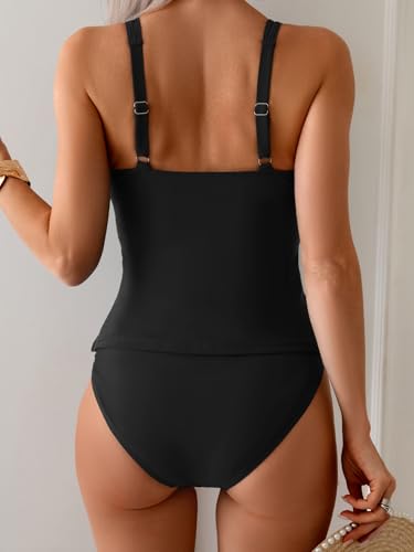 Eomenie Women's Tankini Swimsuit Two Piece Tummy Control Bathing Suit V Neck Ring Linked Swimwear with High Waisted Bottoms2