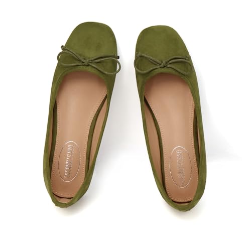 ODORHEISAYO Dress Shoes for Women Office Shoes, Square Toe Ballet Flats Shoes Casual, Cute Bows Flats for Women, Comfort Slip ons Womens Shoes Dressy for Holiday Wedding Work Party